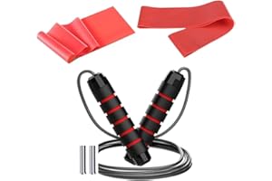 DYNAMOLL Pack Fitness 3 en 1: Cuerda para Saltar, Comba con Mango Antideslizante, Rodamientos, Banda Elástica y Goma Circular. Ideal para Entrenamiento en Casa, Crossfit, Pilates, Musculación