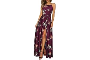 KILIG Damen Sommerkleid Lang Elegant Sommer Neckholder Kleid Hochzeitsgast Maxikleid Partykleid Schlitz Freizeitkleid