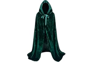 Proumhang Hooded Velvet Cloak for Kids Maxi Cape Wizard Vampire Cloak Halloween Christmas Carnival Fancy Cape Green 70cm/27.5"