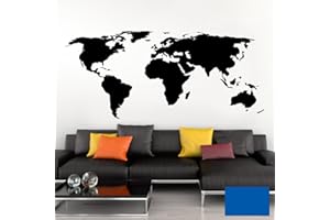 Grandora Wandtattoo Weltkarte Erde Globus Karte I azurblau 200 x 87 cm I Welt Atlas Schlafzimmer Wohnzimmer Wandsticker Wandaufkleber W698