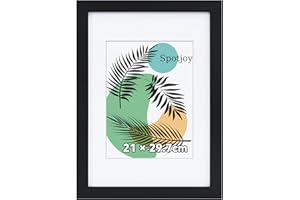 Spotjoy Bilderrahmen DIN A4 21x29.7 cm Fotorahmen Posterrahmen mit Passepartout Holzrahmen Dokumentenrahmen stabiles MDF-Holz Rahmen mit Acrylglas, Schwarz