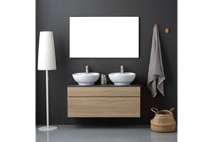 Kiamami Valentina - Mobile bagno quercia naturale 120cm con 2 lavabi appoggio e specchio Sole