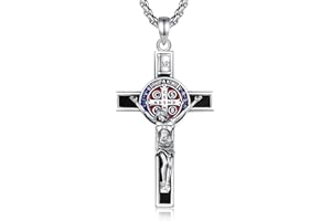 AEONSLOVE Médaille Sceau des 7 Archanges Argent 925 pour Homme Femme, Collier Croix Chretienne Pendentif Saint Benoit/Saint Michel/Croix de Caravaca/Christophe, Bijoux Religieux