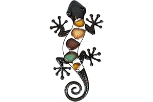 Dexlyn Metal Gecko Garden Decoration, Metal Wall Decoration, Lizard Sculpture, Hanging 20 x 40 cm, Brown