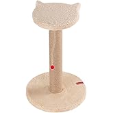 Pugalo Stepli Kedi Y&uuml;zl&uuml; Platform Tırmalama Tahtası, Gri Peluş Kaplı, Sisal İpli, Oyuncaklı (Krem)