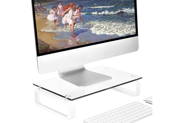 Hemudu Support d'écran d'ordinateur transparent Riser Multi Media Desktop Stand pour écran plat LCD LED TV, Laptop/Notebook/Xbox One, avec verre trempé et jambes en métal HD02T-001P