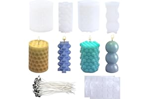 YUAENFI 4 Pezzi Stampi per Candele 3D in Silicone Stampo per Candele con Stoppino Stampi Cilindrici in Silicone per Fare Candele, Sapone, Aromaterapia, Ornamenti Fai Da Te