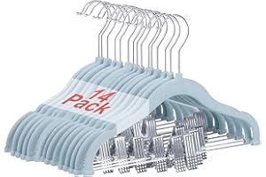 ‎WELLONG Wellong Wieszak na ubrania dla dzieci z klipsem, 30 cm Wieszaki dla dzieci z obrotowymi haczykami o 360°, antypoślizgowe aksamitne wieszaki na koszule, spodnie, spódnice, sukienki, kurtki, płaszcze,