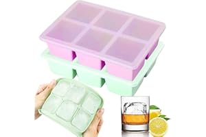 Theuwnee® 2 Pcs Cubetti Ghiaccio Stampo con Coperchio, Grande Stampi per Ghiaccio in Silicone, Certificato LFGB e Senza BPA, Ideale per Congelatore, Whisky, Cocktail e Altre Bevande