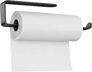 Porta Rotolo Da Cucina In Acciaio Inox – Da Parete Con Doppia Installazione (Vite O Adesivo) – 30,3×10,2 Cm – Nero