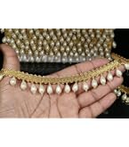CRAFTLOVE Pearl & Gold Latkan Bead Lace Border - 9.2 Yards, 3cm Wide For Saree, Blouse, Dupatta, Crafts - View #3