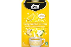 Yogi Biologique Gingembre Citron, Infusion 100% Bio Gingembre, Zeste de Citron et Pomme, 15 Sachets thermosoudés et sans agrafe, 311716