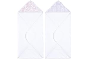 aden + anais Dainty Hooded Towel - Pack of 2 | 100% Cotton Terry Towel with Muslin Hood, Soft Bath & Shower Wrap for Babies | Floral Gift Set for Baby Girls | Wash Essentials for Newborns & Toddlers