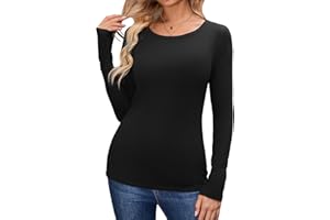 PASUDA Damska koszulka z długim rękawem, termiczna, zimowa, okrągła, bielizna termiczna, casualowa, ciepła podszewka polarowa, podkoszulek z cienkim długim rękawem, podkoszulek termiczny basic topy