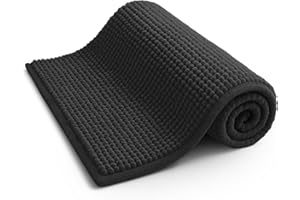 KEPLIN Non-Slip Microfibre Bath & Toilet Mat - Soft, Plush & Comfortable Rug with Machine Washable Design - Water Absorbent & Quick Drying to Keep Bathroom & Home Hygienic & Clean - (40x60cm) Black