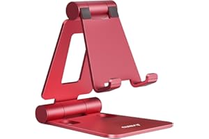 NULAXY Soporte para Teléfono Móvil Ajustable, Soporte Plegable para Teléfono, Soporte Teléfono de Escritorio Ajustable, Compatible con iPhone 15 14 13 12 11 Pro XS XR X 8, Todos los Smartphones-Rojo