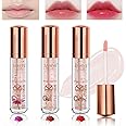 Azonee Crystal Jelly Clear Lip Gloss, Moisturizer Magic Temperature Color Changing Lip Gloss Tinted Lip Oil, Long Lasting Lip Stain, Nutritious Lip Balm Lip Care, Gold Foil, 3 Pcs