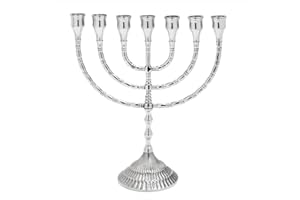 NKlaus Menorah 30 cm wysokości 7 świeczników do świec do Ø 2 cm duży srebrny świecznik mosiądz niklowany 2884