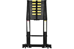 HBTower 6.3M/20.7FT Echelle telescopique,Escamotable en Aluminium,Echelle plianteConvient aux Camping-Cars, greniers, extérieurs et intérieurs, Charge Max 150 kg,Noir