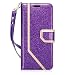 Produktbild Galaxy S9 Hülle, Samsung Galaxy S9 Hülle, Fyy®[Leder Brieftasche Hülle mit Eingebautem Schminkspiegel] mit [Information Anti-Leckage Schutztechnik] und [Ständer-Funktion] für Samsung Galaxy S9-Glitter Glitzer Violett