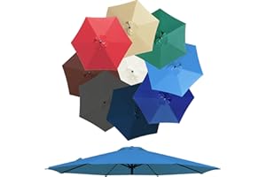 PLERILE Auvent De Remplacement Pour Parasol De Terrasse De 3.0m, 6 Baleines/8 Baleines Toile De Parasol Déporté, Housse De Rechange Pour Parasol D'extérieur, Polyester Anti UV 50+(Couleur:lac bleu,Taille:300c