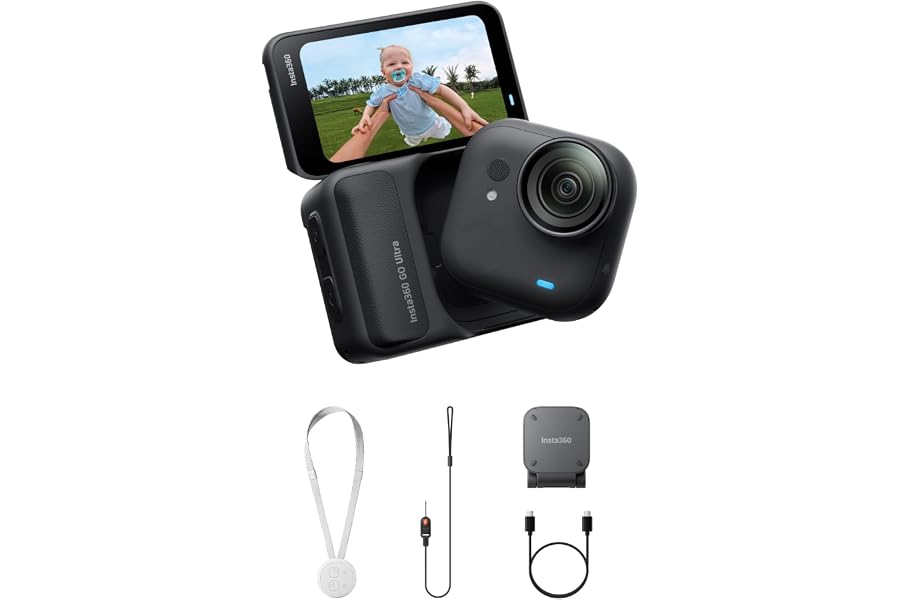 Insta360 GO Ultra Nachtschwarz-Kleine 4K Vlogging-Kamera, Freihändig, POV-Kamera, 1/1,28"-Sensor, 53g leichte Unterwasserkamera, 156°FOV, 20
