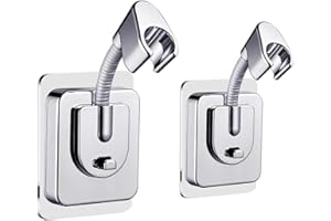 JIGSPSYZH Set of 2 Shower Head Holders, No Drilling, Adjustable with Silicone Adapter, Chrome Finish, Wall Mounted with Strong Adhesive, Shower Holder for Hand Shower in Bathroom, Shower Head Holder with 360°