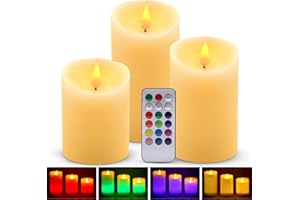 ALED LIGHT Lampe Bougie LED sans Flamme, 3 pcs Blanc Chaud et Multicolore Véritable Chandelles Bougie LED RGB à piles avec Télécommande Minuterie pour Décoration Intérieure Extérieure Mariage Noël