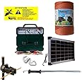 Electric Fence Kit with 1 Electrifier with Solar Panel + 2 Wires 1000 MT 6 Mm² + 400 Pieces Isolators for Iron Stakes + 6 Gate Kits + 5 Fence Signs for Wild Boar Animals