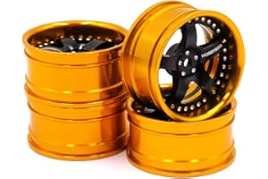 hobbysoul 4pcs RC 1/10 Aluminum Alloy Wheel Rims Hex 12mm Adjustable Offset Gold & Black Color Fit 1:10 RC On Road Drift Touring Car Tires