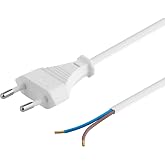 PremiumCord 230V 3m, Euro Plug A Open Wire End, Power Cord, 2 Exposed Cable Ends, White