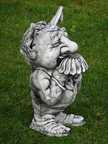 Steinfigur Nr.407 Der Troll RICKI mit Blume XL ca. 47 cm ca. 28 kg Wetterfest - 3