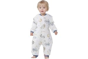 MIRACLE BABY Baby Sleep Sack with Legs 100% Cotton Wearable Blanket with Feet Detachable Long Sleeves Baby Sleep Bag with 2-Way Zipper & Buttons Unisex Sleeping Sack for Autumn and Winter 2-3 Years (Magic Cloud M)