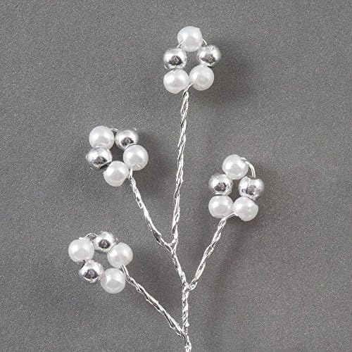 Wired Beaded Spray - White/Silver (Pk 48)
