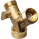 kuou Brass Manifold, 3/4" Tap Y Splitter Brass Manifold Two Way Washing Machine Hose Connector