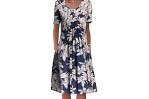 qavcg Deuyo Dresses for Mature Ladies, Summer Dresses for Women 2022, Casual Loose Floral Print Pleated Midi Dresses for Women,E,M