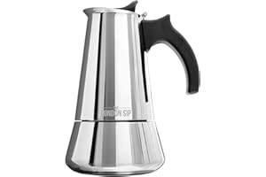 The London Sip Stainless Steel Induction Stovetop Espresso Maker - Make Cafe Quality Italian Style Coffee at Home with This Premium Moka Pot in Modern Chrome Company. (Silver, 10 Cup)