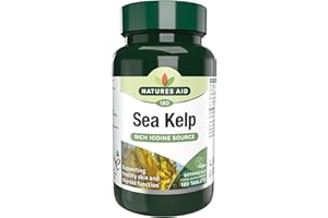 Natures Aid Sea Kelp 187mg – 180 Vegan Tablets – High Strength Iodine Supplement – Supports Thyroid Function & Skin – With Calcium – Gluten Free – Natural Source – No Artificial Additives