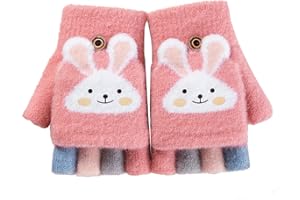PRO-NOKE Cartoon Unisex Kids Fingerless Flap Cover Gloves - Convertible Flip Top Warm Mittens With Mitten Cover Cute Cartoon for 5-10 Ages Boys and Girls