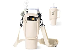 Mailfull Bolsa de Transporte para Stanley Cup Bolsa Portabotellas de Agua con Correa Ajustable Funda para Botella Termo con Mosquetón para Practicar Senderismo Viajar Acampar (Crema)