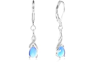 ALEXCRAFT Srebrne 925 wiszące kolczyki dla kobiet z tęczowym kamieniem księżycowym prezent dla kobiet, dziewczyn, mam