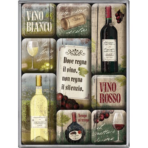 Nostalgic-Art 83057 Bier und Spirituosen Vino Rosso Bianco, Magnet-Set, 9-teilig