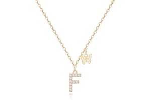 MJARTORIA Initial Necklace A to Z Gold Capital Letter Necklaces with Crystals Butterfly Pendant for Women Girl
