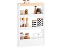 ‎SOBUY SoBuy Nischenregal 15cm Breit Servierwagen Schmaler Küchenwagen Nischenschrank Rollcontainer mit Griff Küchenregal Rollwagen für Bad, Büro, Küche – Organizer für Nischen & Ecken 80x50x15cm NSR12-W