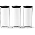 Franklin Lade Glass Storage Jars | 3 Piece Set 1300ml | Airtight Black Bamboo Lids | Glass Jars with lids | Kitchen Storage Containers | Pantry Storage Containers | Storage Jars for Kitchen