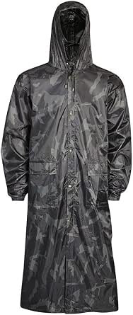 Mens Camo Long Rain Jacket Coat Kagoul 