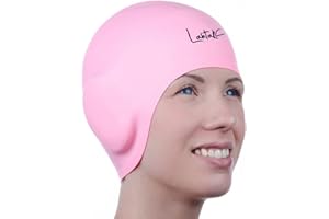 LAHTAK Badekappe Gehörschutz 3D - Badehaube - Badekappe Damen Herren Mädchen Jungen - Bademütze - Schwimmmütze Damen Wasserdicht - Schwimmhaube für Kurze und Lange Haare - Schwimmkappe - Swim Cap