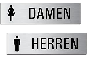‎OFFORM DESIGN WC Schilder Damen + Herren 150x40 mm 2er-Set Aluminium Edelstahl-Optik Nr.28005-K