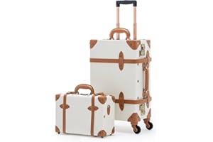 COTRUNKAGE Minimalist 2 Piece Vintage Luggage Sets Travel Carry On Suitcase for Women with Spinner Wheels, Pearl White