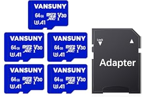 Vansuny Tarjeta Micro SD 64GB 5 Pack con Adaptador Micro SD 64GB Velocidad de 90 MB/s (A1, UHS-I, Clase 10, U3, V30)